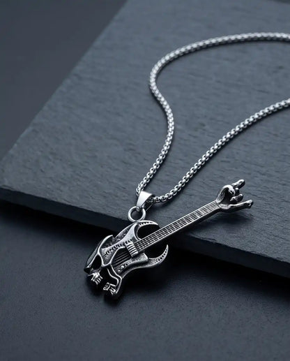 Rock Horns Electric Guitar Pendant Box Chain