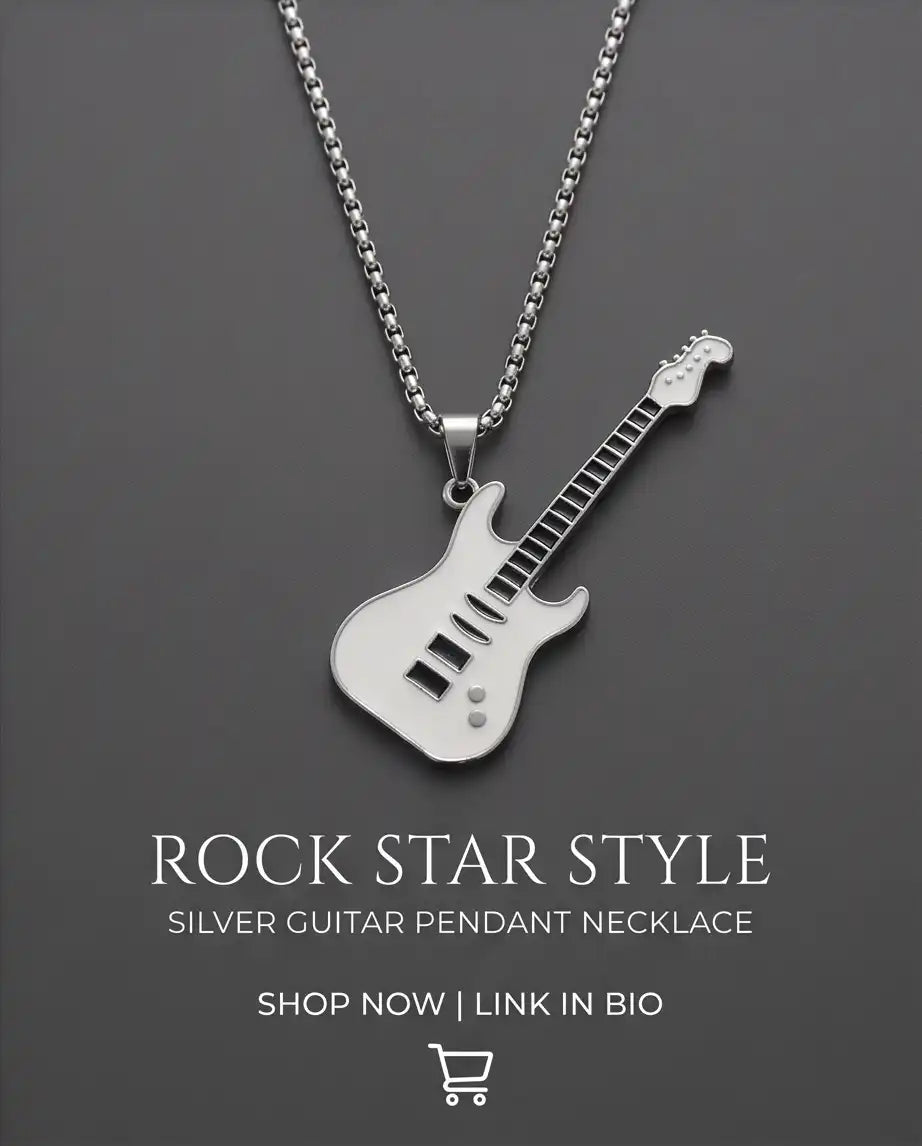 White Enamel Electric Guitar Pendant Silver Box Chain Necklace