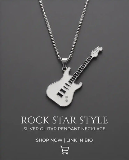 White Enamel Electric Guitar Pendant Silver Box Chain Necklace