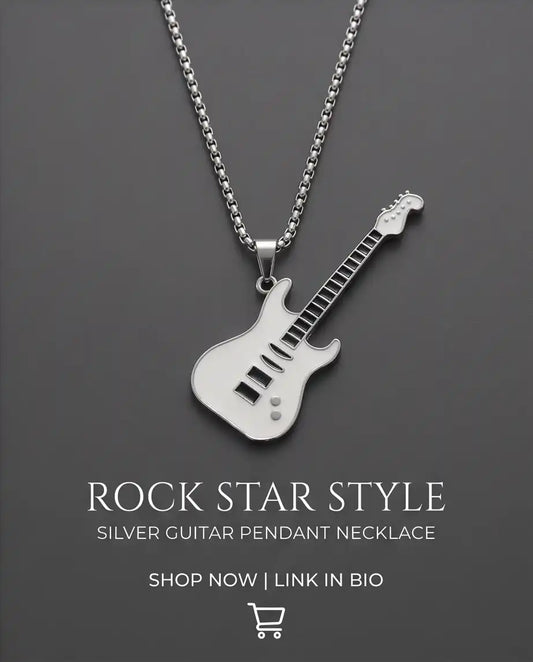 White Enamel Electric Guitar Pendant Silver Box Chain Necklace