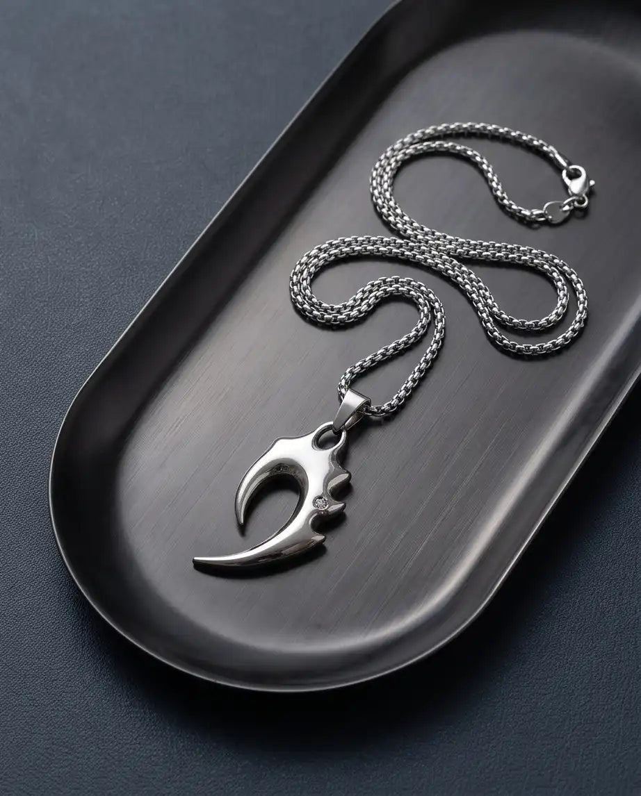 Tribal Claw and CZ Stone Y2K Pendant Box Chain