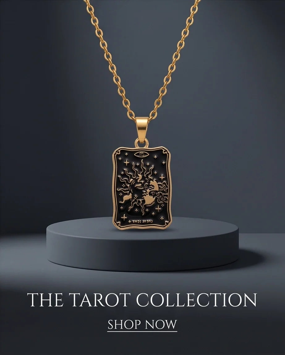 Gold Celestial Sun & Moon Tarot Card Pendant Necklace