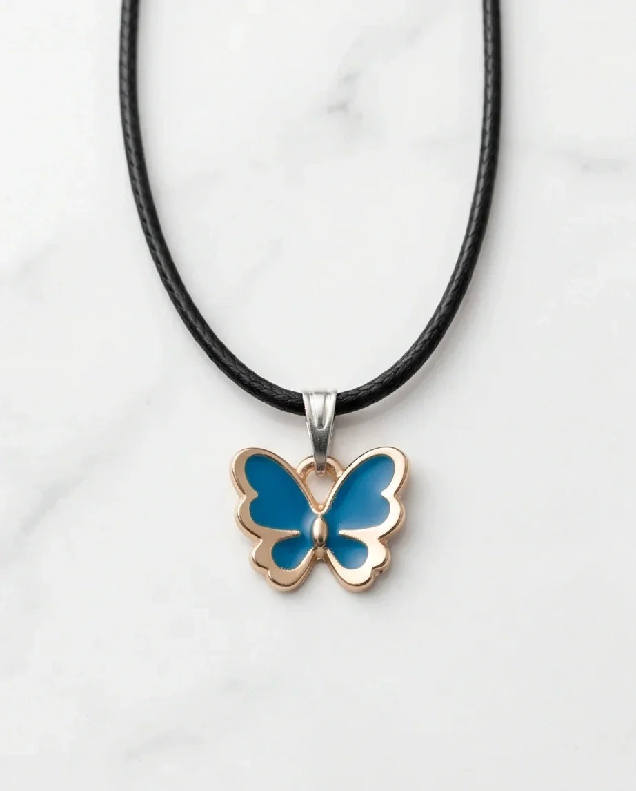 Gold and Turquoise Blue Butterfly Necklace
