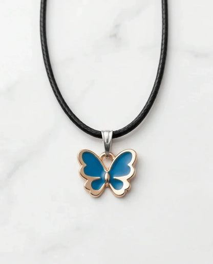 Gold and Turquoise Blue Butterfly Necklace