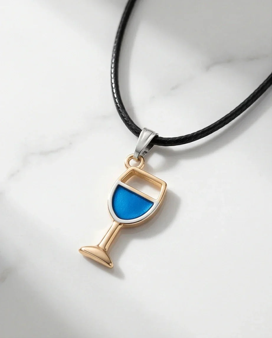 Gold and Royal Blue Wine Glass Necklace