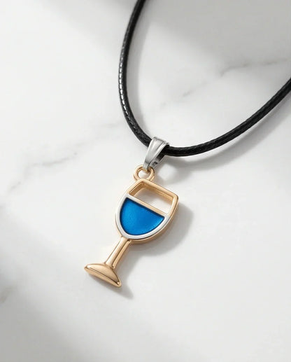 Gold and Royal Blue Wine Glass Necklace