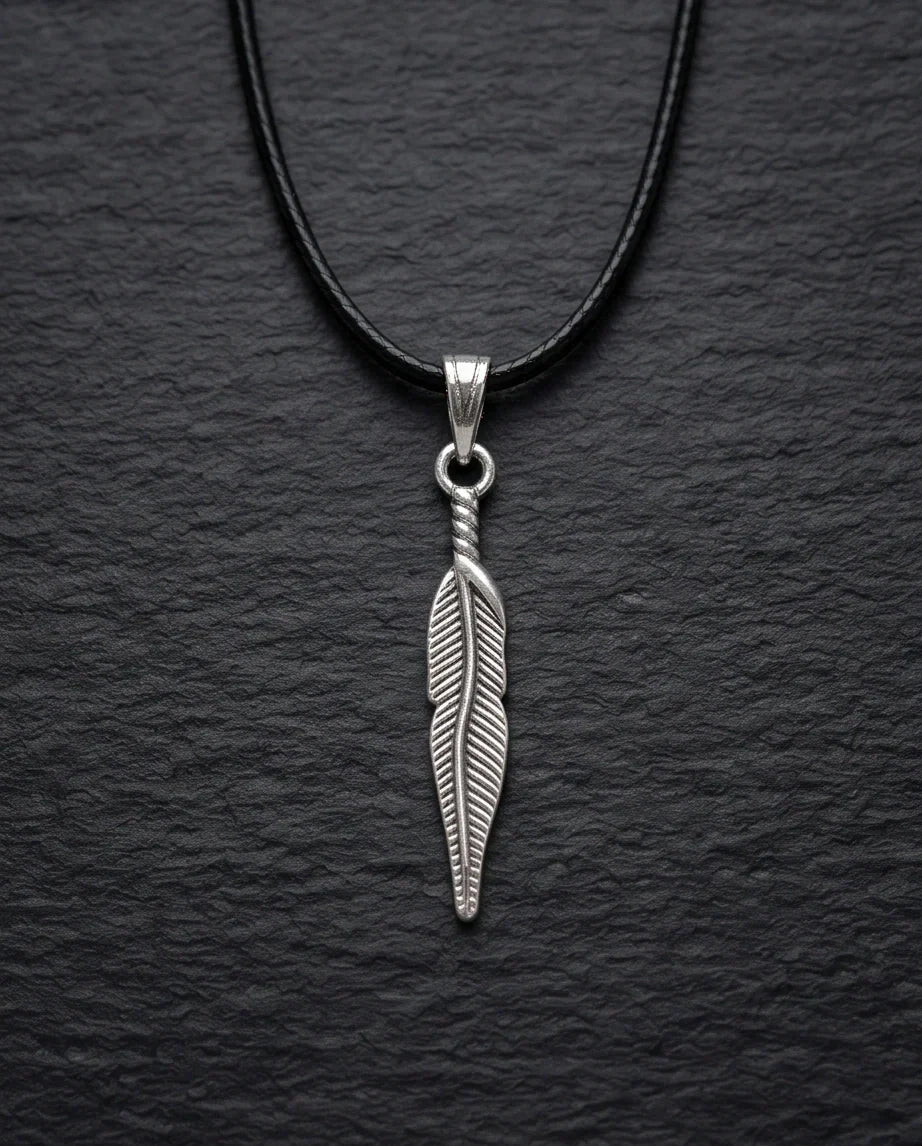 Silver Retro Feather Pendant Necklace