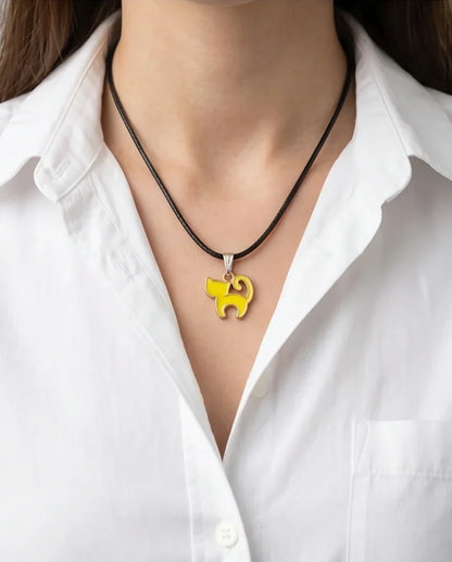Playful Yellow Cat Enamel Pendant Necklace