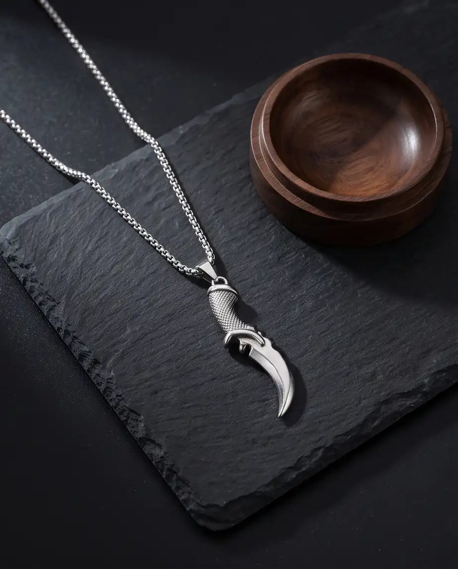 Curved Tactical Dagger Knife Pendant Box Chain