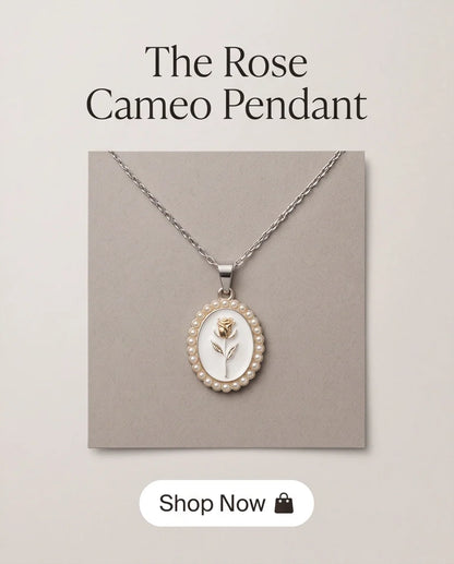 Gold Pearl Frame White Enamel Rose Oval Pendant Necklace