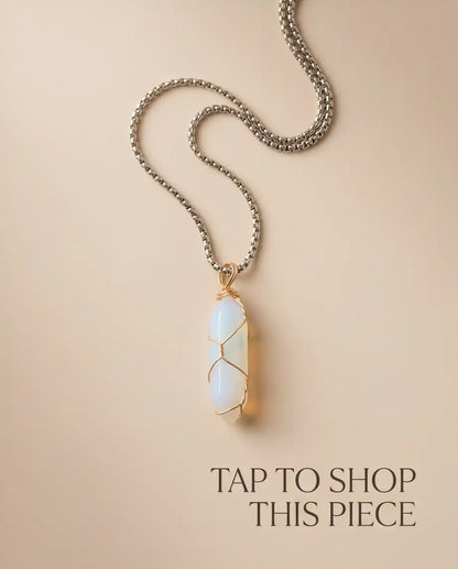 Wire-Wrapped Synthetic Opal Crystal Point Pendant Box Chain