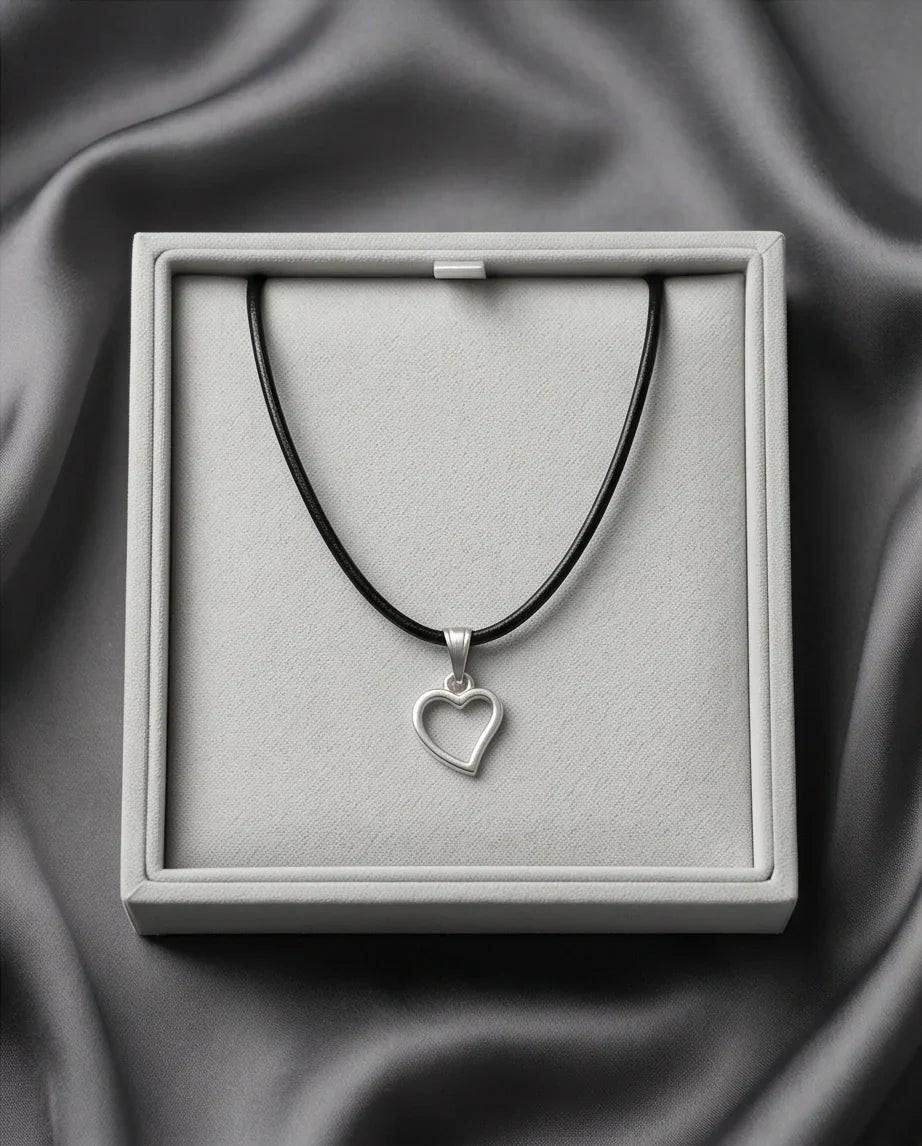 Silver Polished Open Heart Necklace