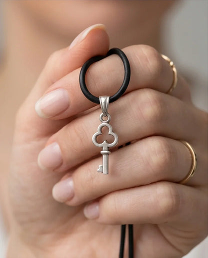 The Secret Keeper: Minimalist Silver Clover Key Pendant Necklace