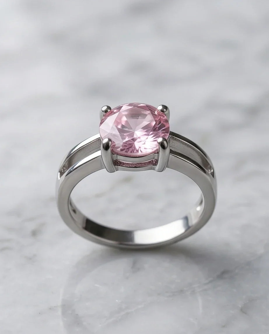 Sterling Silver Round-Cut Split Shank Pink Topaz Ring