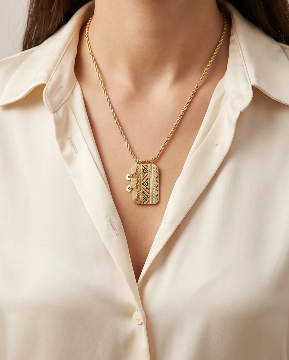 Gold Amazigh Pattern Tag Necklace