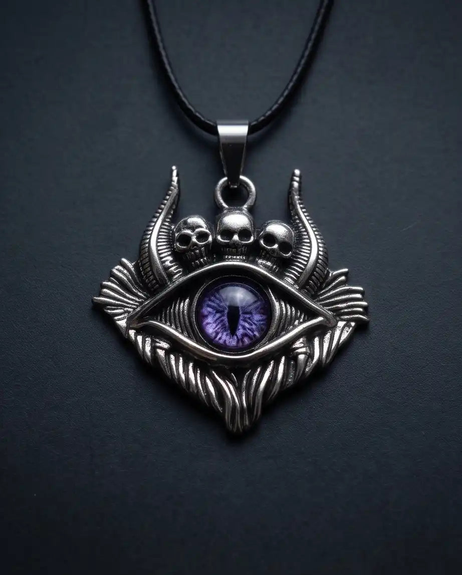 Purple Demon Eye Skulls Pendant Box Chain
