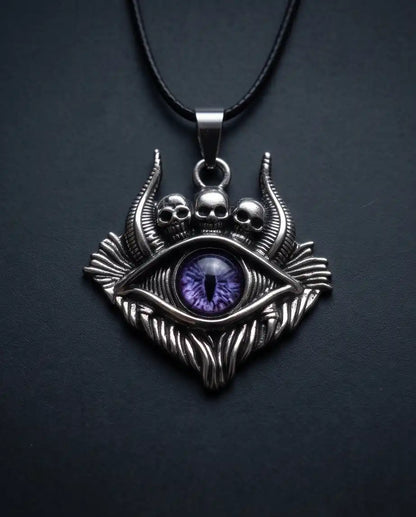 Purple Demon Eye Skulls Pendant Box Chain