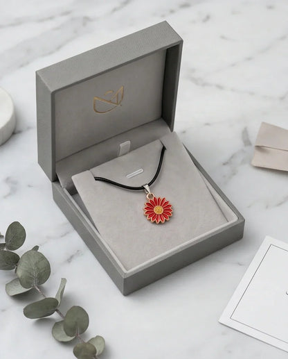 Gold and Red Sunflower Pendant Necklace