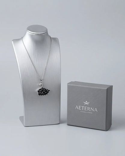 Silver Black Crystal Swan Necklace
