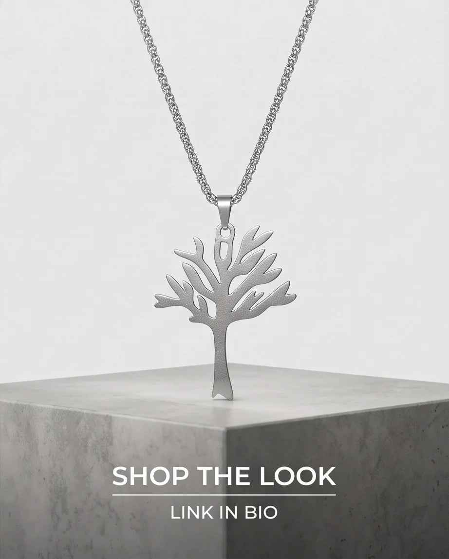 Silver Tree of Life Cutout Pendant Necklace