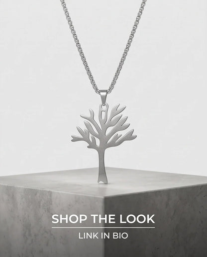 Silver Tree of Life Cutout Pendant Necklace