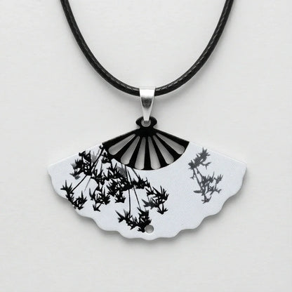 Artistic Monochrome Folding Fan Pendant Necklace