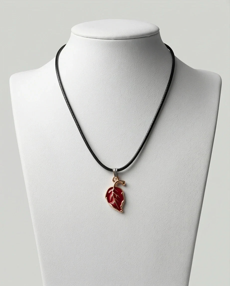 Gold and Red Leaf Pendant Necklace