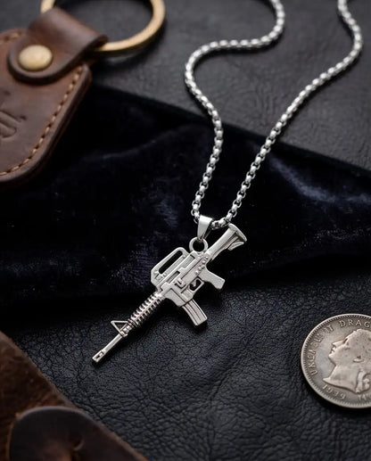 Retro Assault Rifle Weapon Pendant Box Chain