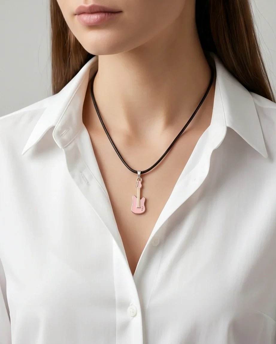 Gold and Pink Electric Guitar Necklace