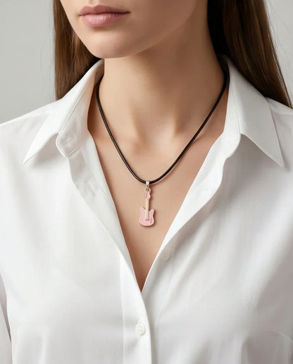 Gold and Pink Electric Guitar Necklace