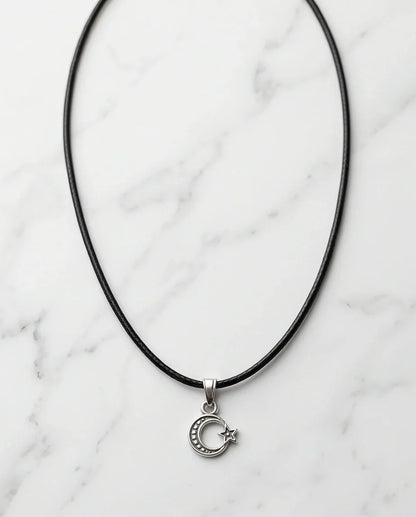 Silver Celestial Crescent Moon and Star Necklace