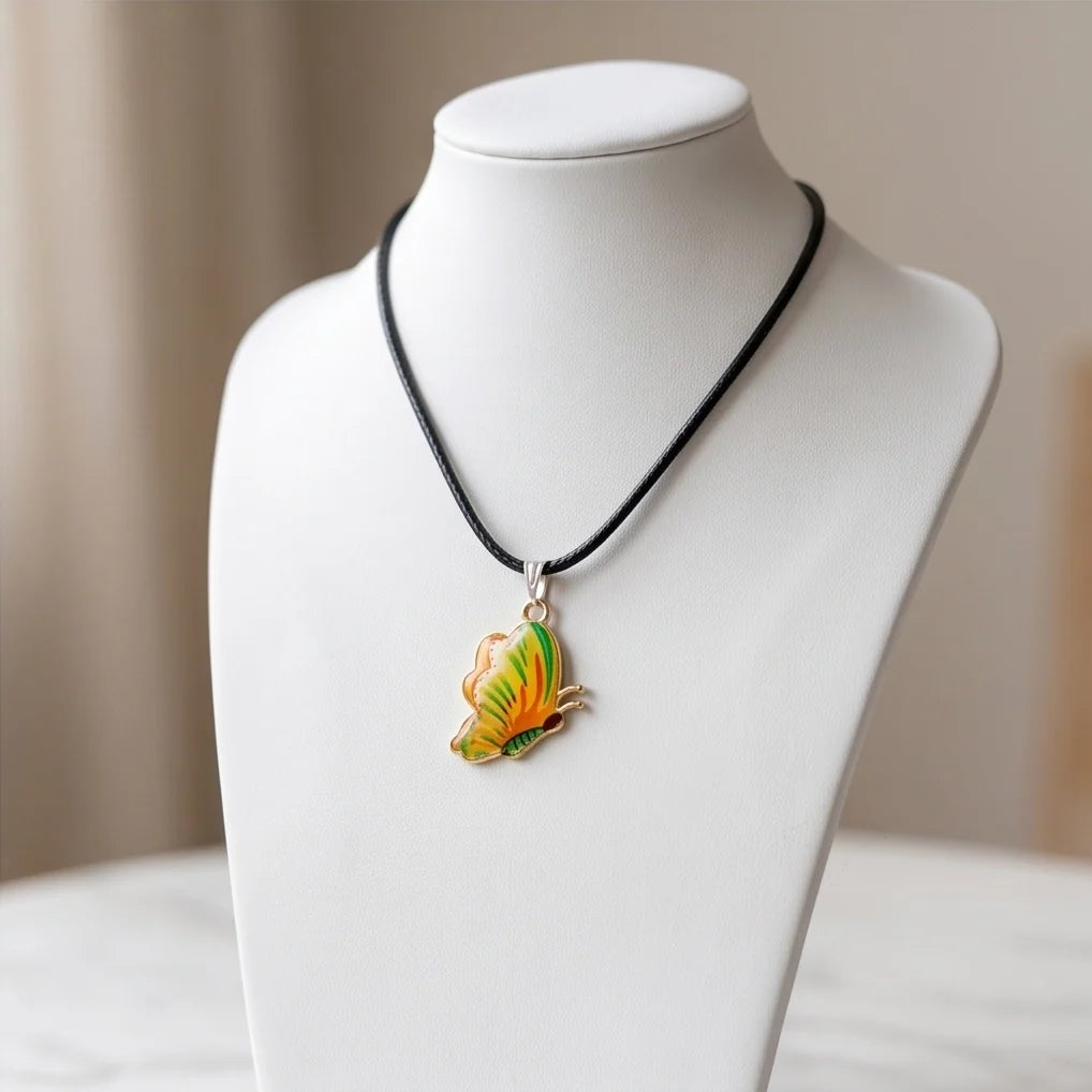 Bright Yellow & Green Butterfly Cord Necklace