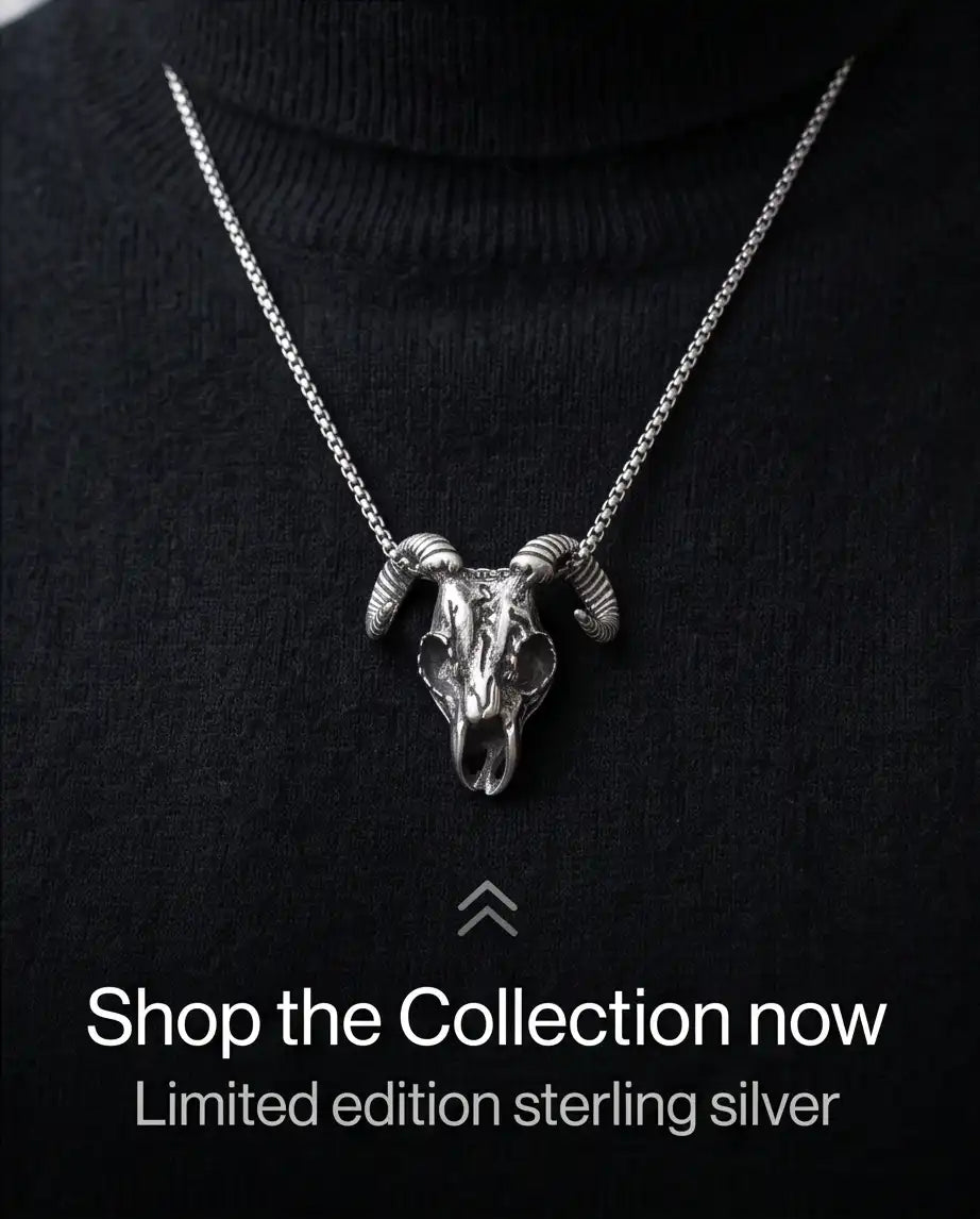 Gothic Ram Skull Pendant Silver Box Chain Necklace