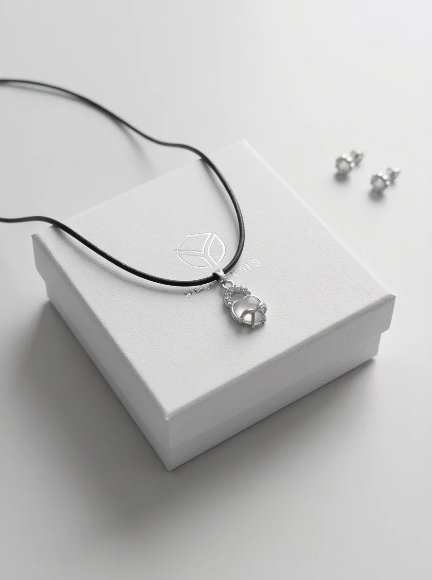 White Moonstone Heart Bow Lock Pendant Necklace