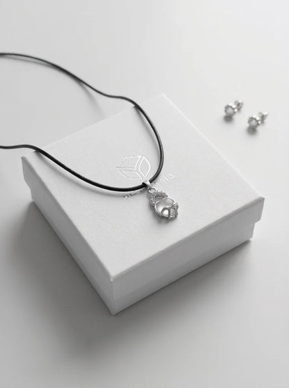 White Moonstone Heart Bow Lock Pendant Necklace