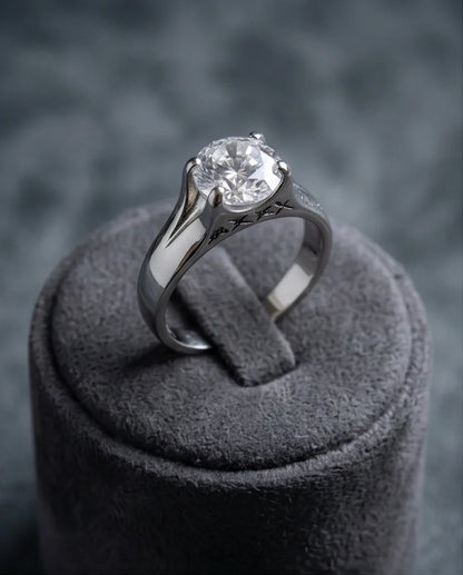 Sterling Silver Integrated Cathedral Round-Cut Moissanite Ring
