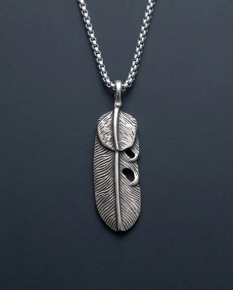 Sculpted Feather Pendant Box Chain