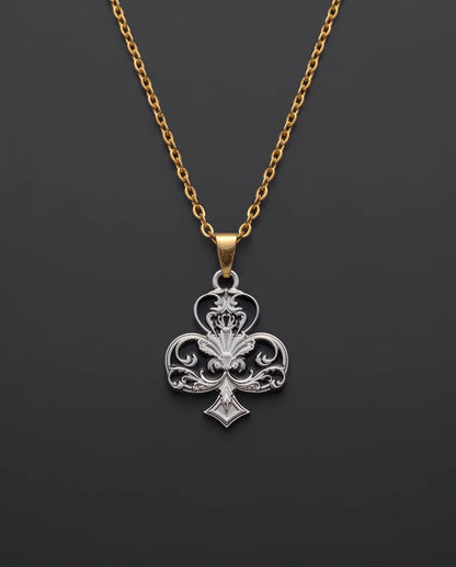 Silver Filigree Ace of Clubs Pendant Necklace
