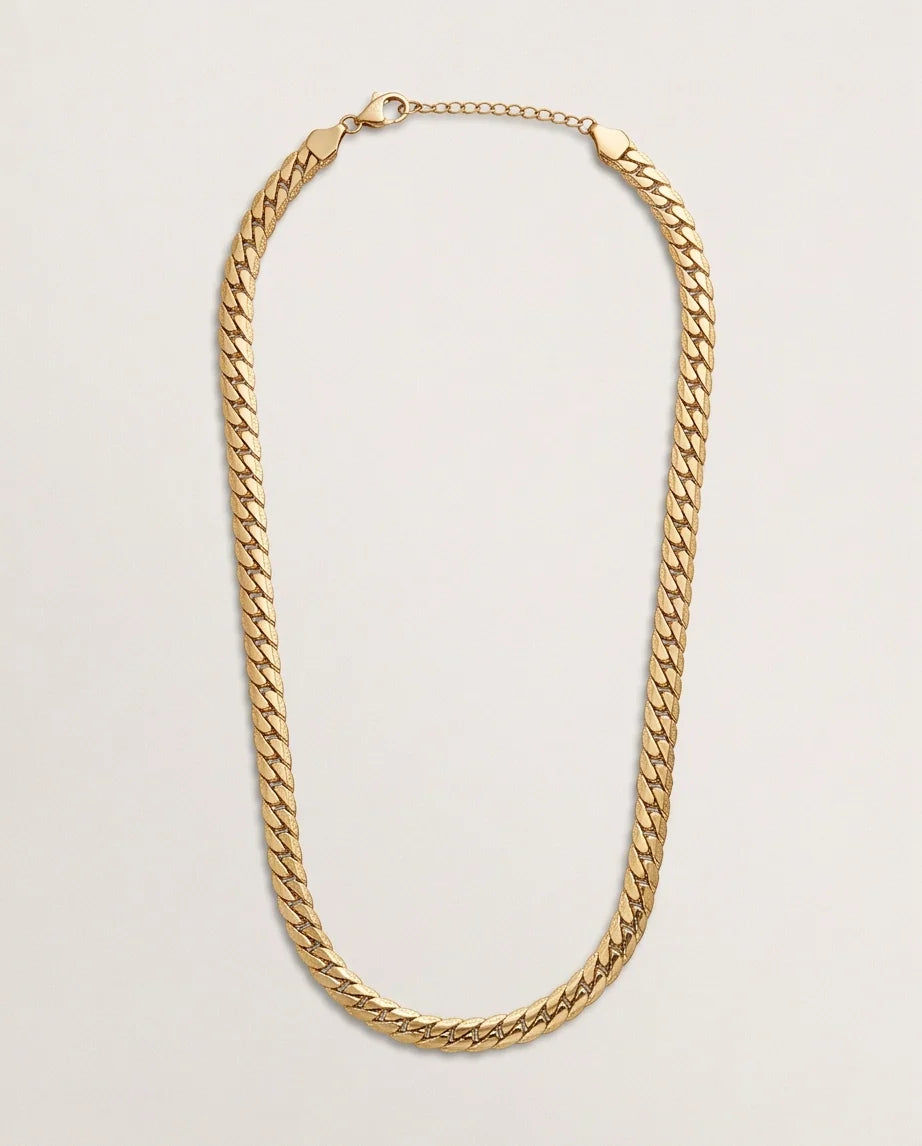 Textured Gold Cuban Link Chain Necklace