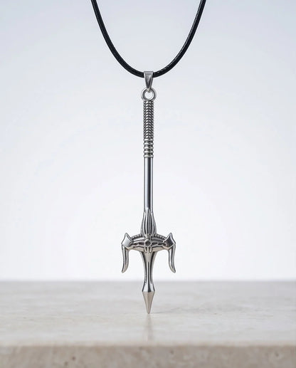 Silver Trident Spear Pendant Necklace
