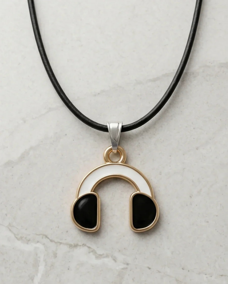 Gold and Black Headphones Necklace