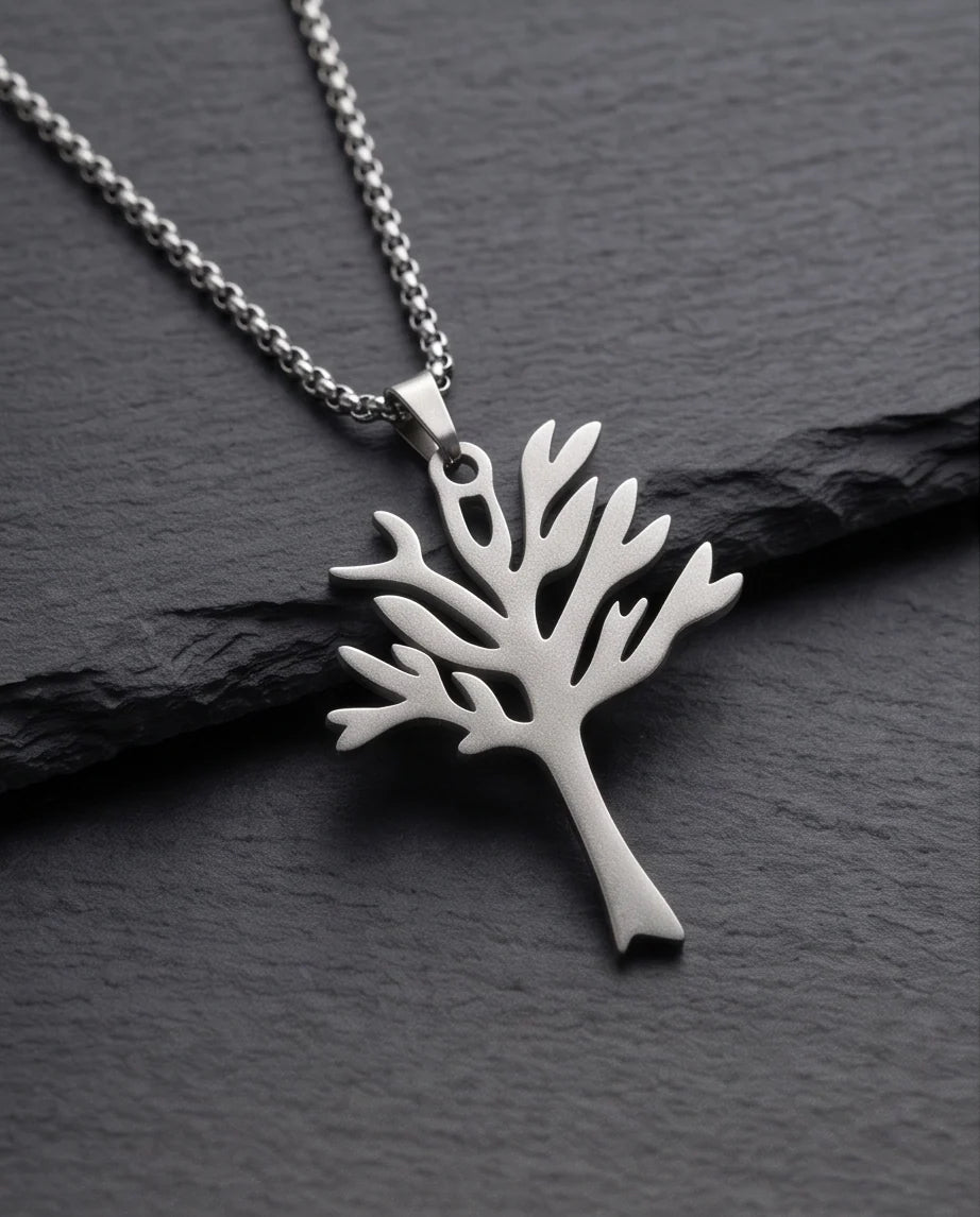 Silver Tree of Life Cutout Pendant Necklace