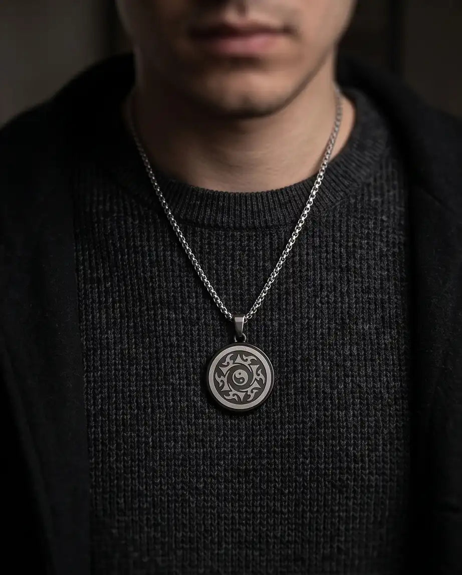 Yin Yang Tribal Sun Medallion Pendant Box Chain