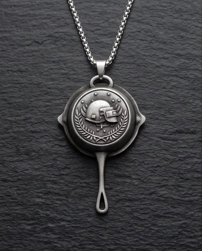 PUBG Frying Pan & Helmet Emblem Silver Box Chain Necklace