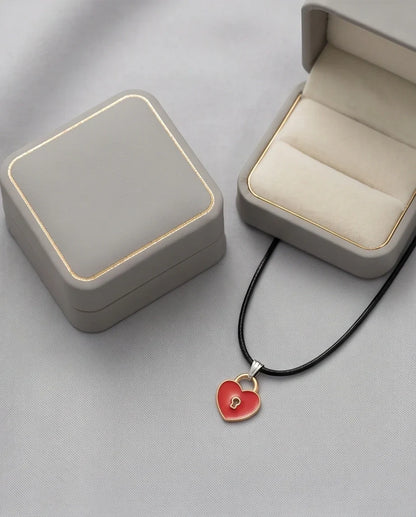 Gold and Red Heart Padlock Necklace