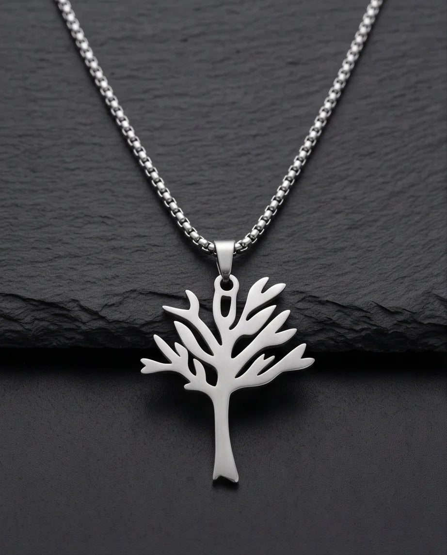 Silver Tree of Life Cutout Pendant Necklace