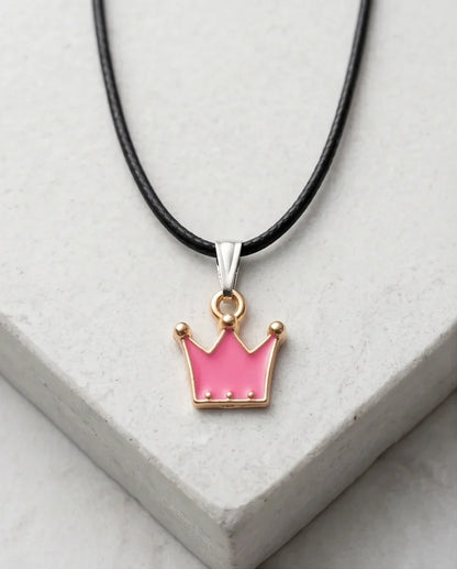Gold and Pink Crown Pendant Necklace