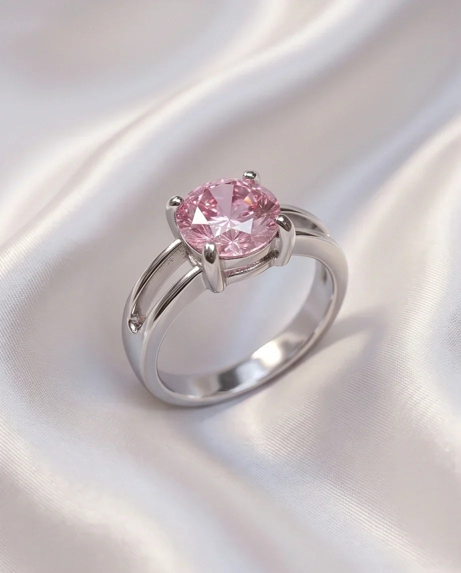 Sterling Silver Round-Cut Split Shank Pink Topaz Ring