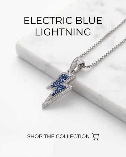 Blue Iced Lightning Bolt Pendant Box Chain