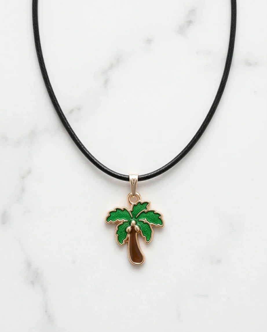 Gold and Green Palm Tree Necklace